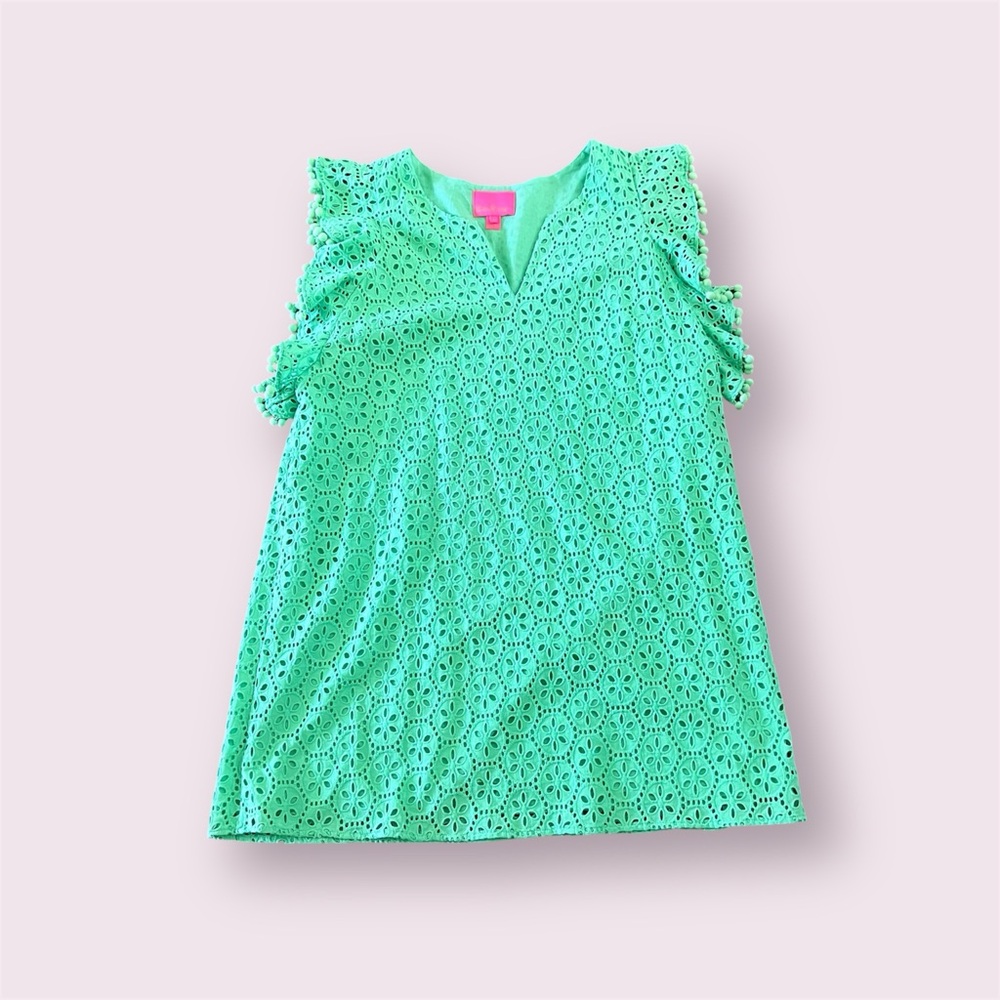Lilly Pulitzer Astara Shift Mini Dress Green Cotton Eyelet Shift Women's Size XL